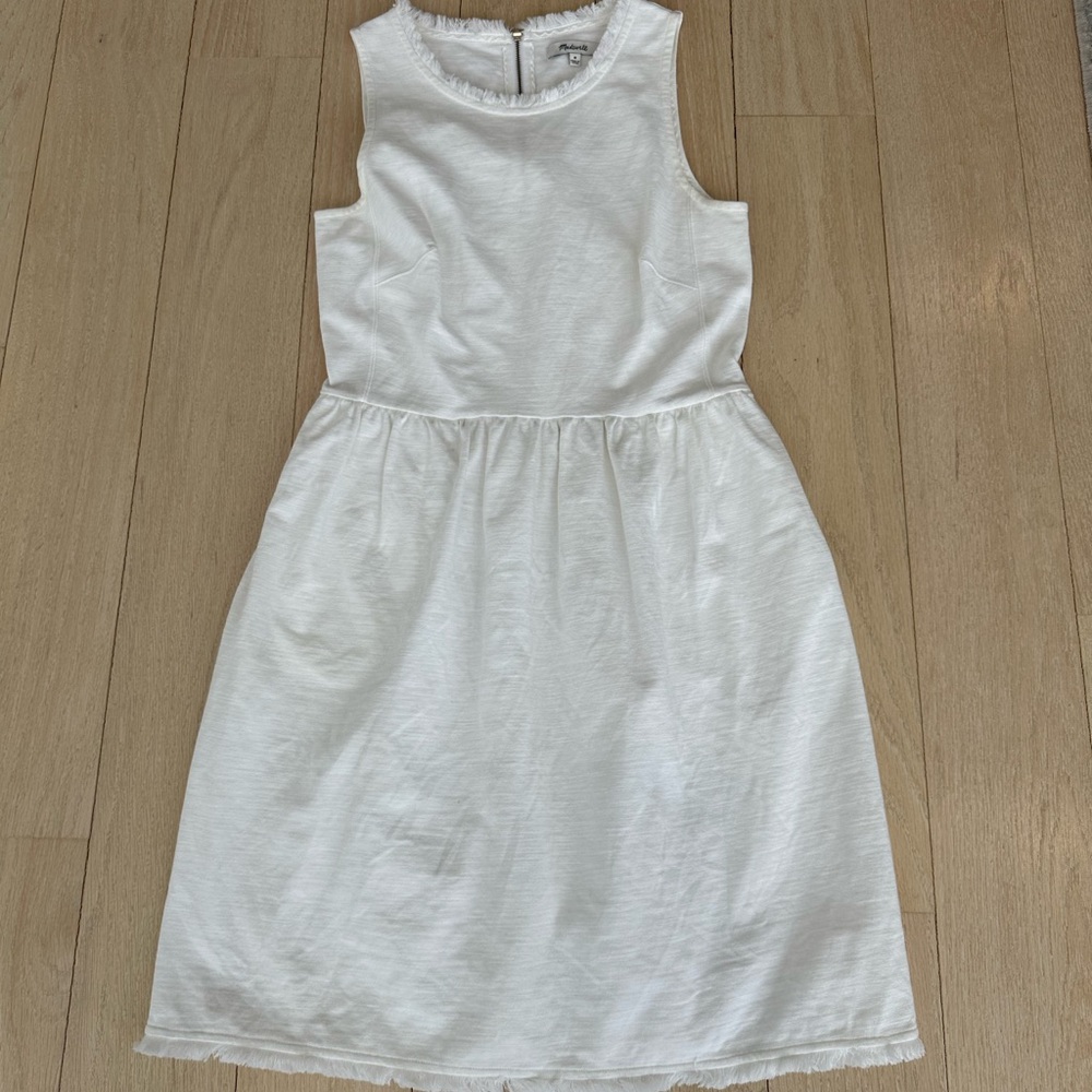 Madewell Sleeveless White Dress Fringe Pockets Stretch Graduation Bachelorette M